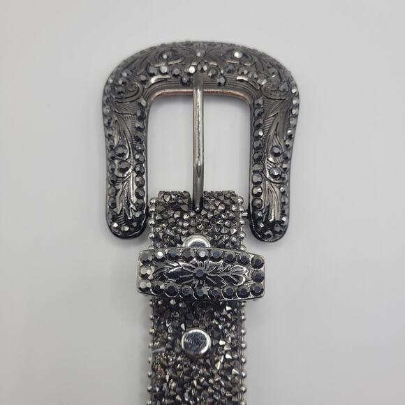 Silver Rhinestone Western Belt Large XL Leather Bling Cowgirl Rodeo Sparkly main image 5